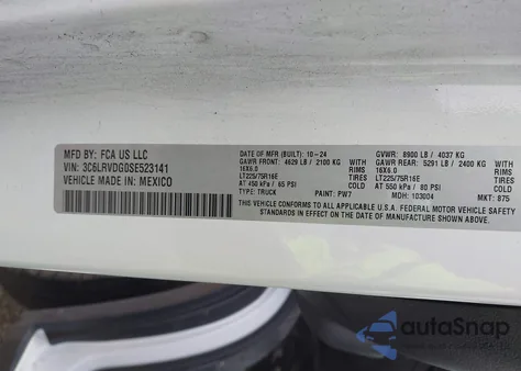 2025 Ram Promaster 2500 Tradesman High Roof 159 Wb W/Pass Seat z USA, uszkodzony, nr VIN 3C6LRVDG0SE523141